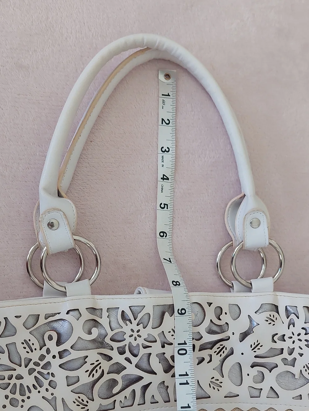 AVON White Laser-Cut Floral Pattern Snap Closure Tote Style Shoulder Bag NWOT